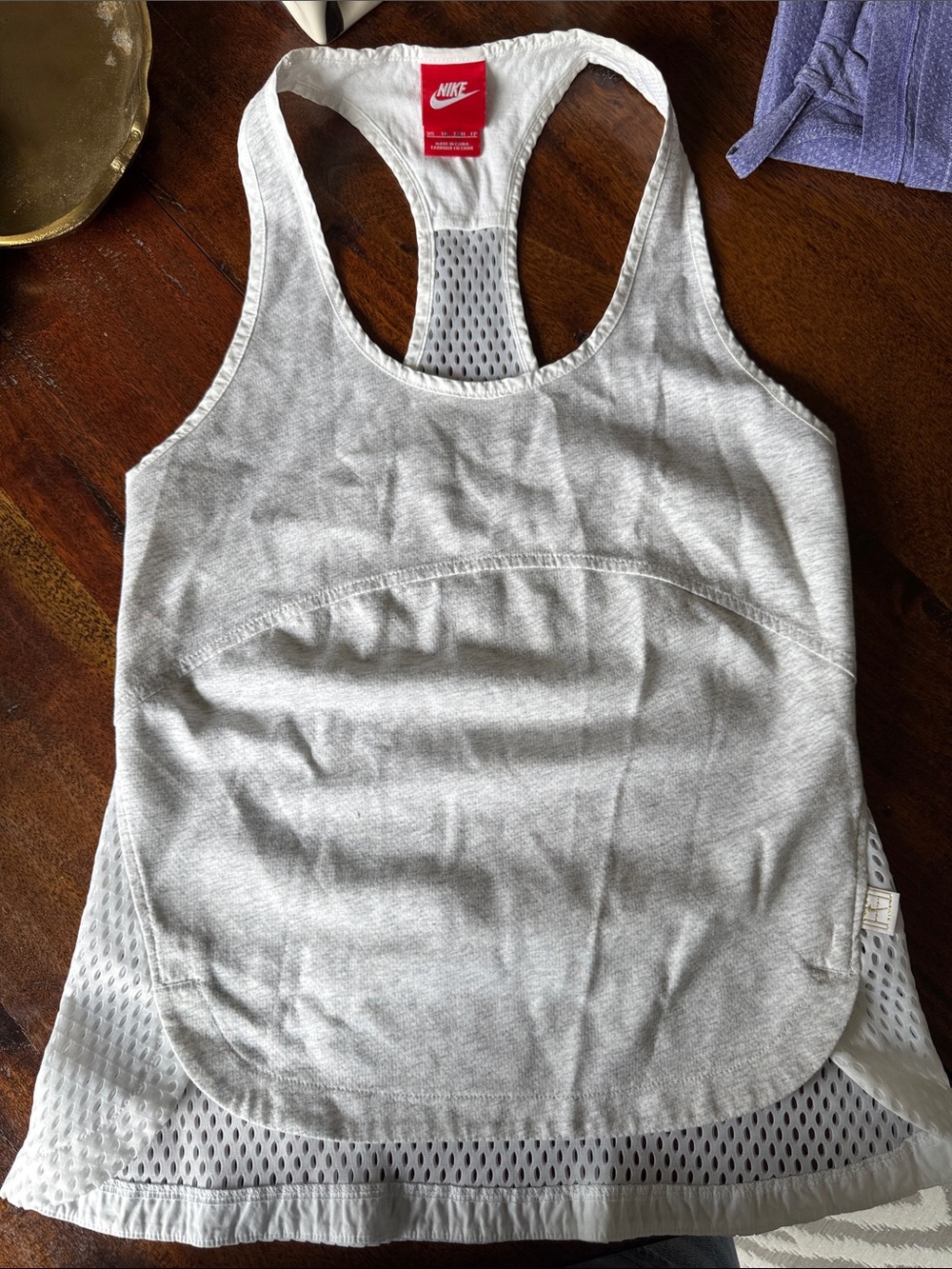 Nike Light Gray and White Racerback Mesh Training Tank